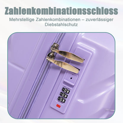 2-teiliges ABS-Kofferset 14 und 19 Zoll mit Zahlenschloss und 14-Zoll-Kosmetiktasche, Blau/Lila