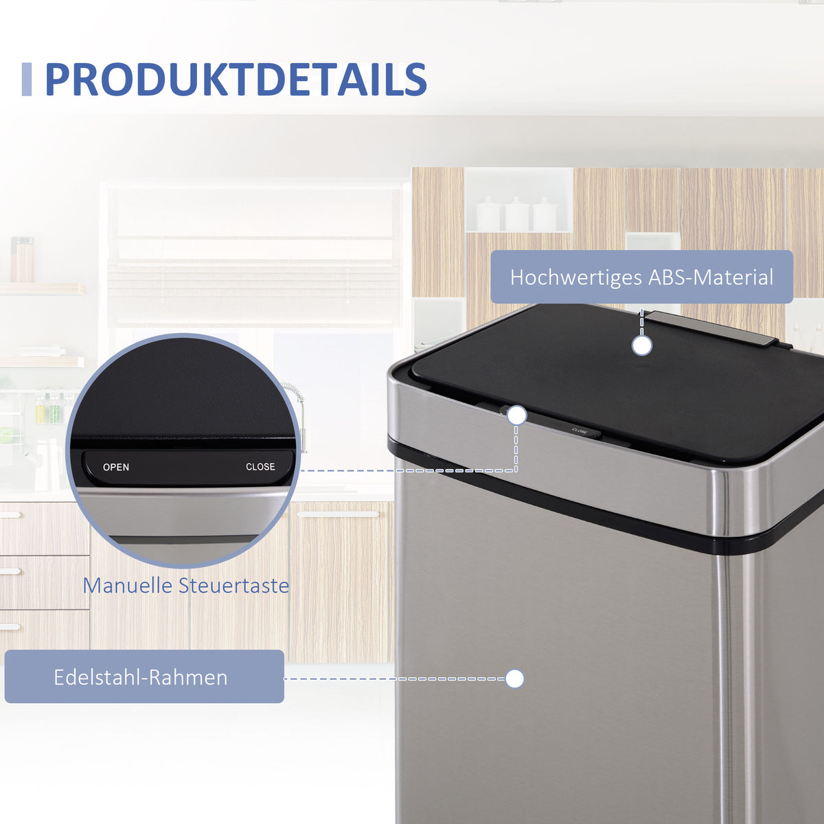 Automatischer Sensor-Mülleimer 72L – Edelstahl Mülltrennsystem mit 3 Fächern