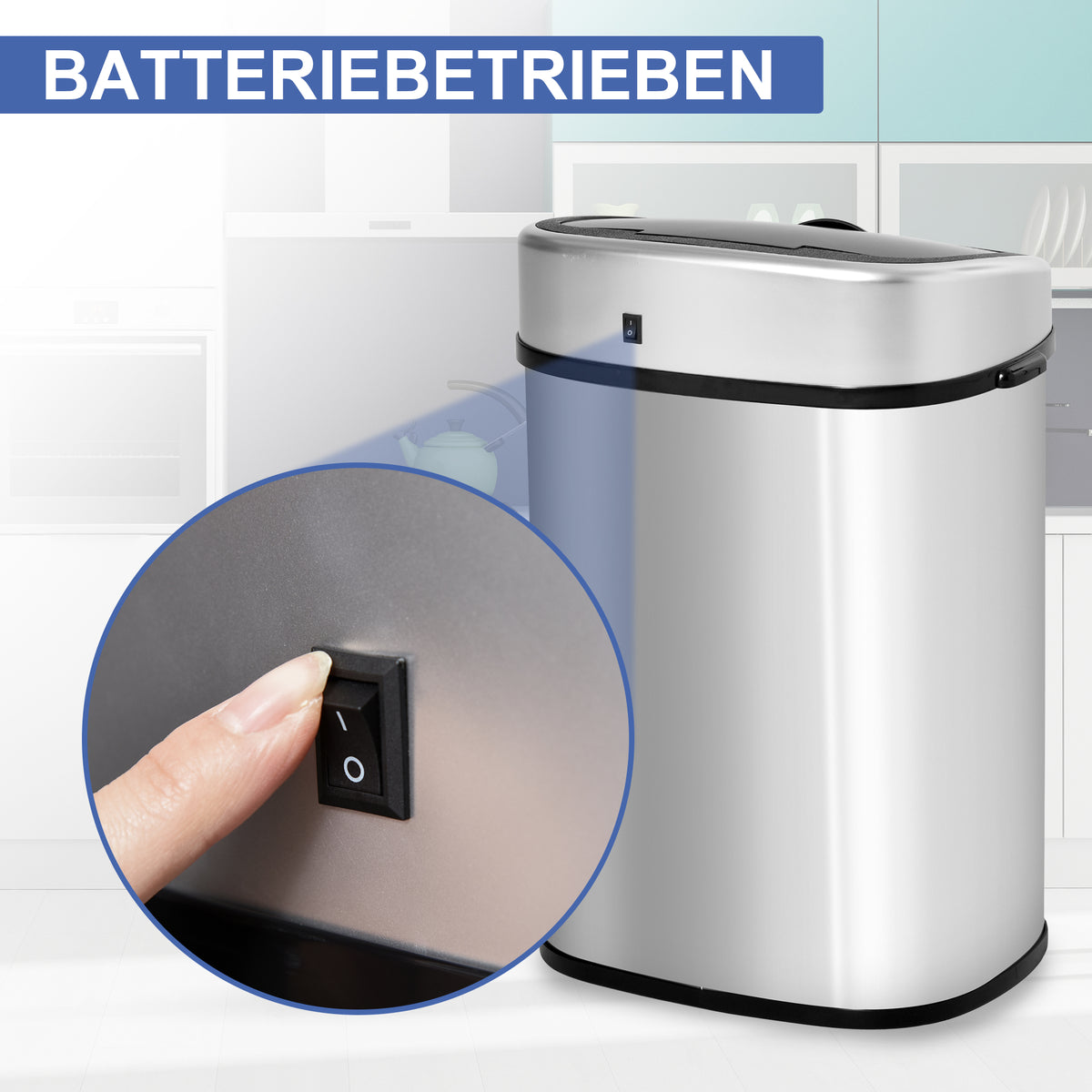 Automatik Mülleimer mit Sensor 48 L – Edelstahl Abfallbehälter mit Bewegungssensor für Küche, Büro & Schlafzimmer | Silber
