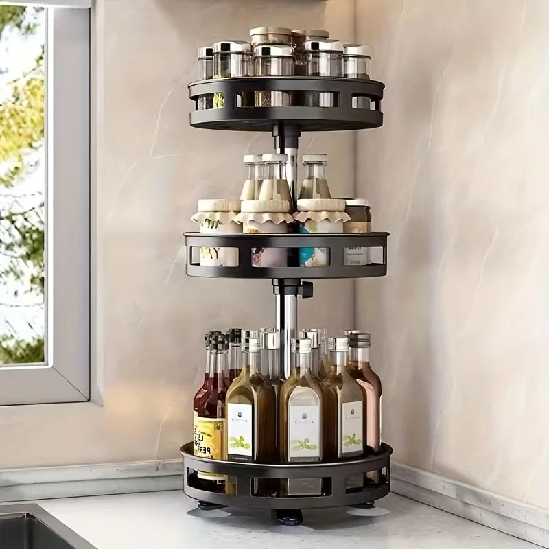 360° drehbarer Küchenorganizer aus Metall mit Gewürzbehältern, 2 oder 3 Etagen
