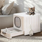 Große geschlossene Katzentoilette mit Oberreinstieg, Ausziehschublade und Schaufel (Grau und Weiß)