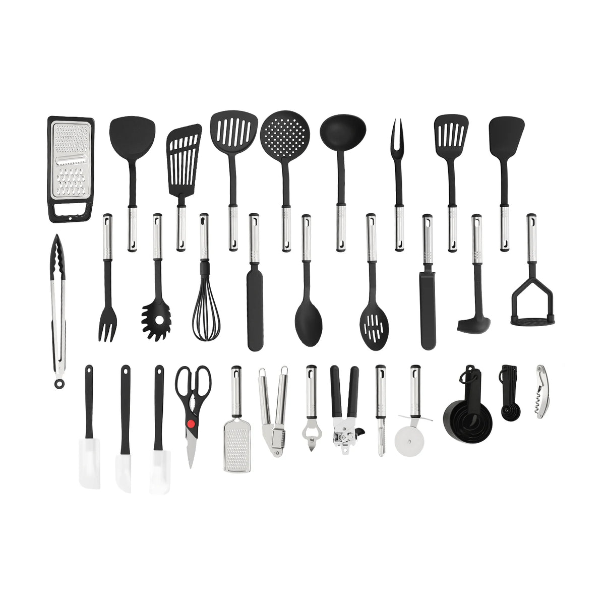 40-teiliges Küchenutensilien-Set, Nylon-Edelstahl, Kochutensilien mit Spatel, Wender, Schöpfkelle, hitzebeständig, kratzfest