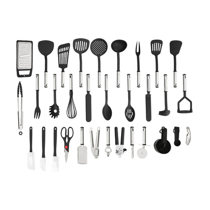 40-teiliges Küchenutensilien-Set, Nylon-Edelstahl, Kochutensilien mit Spatel, Wender, Schöpfkelle, hitzebeständig, kratzfest