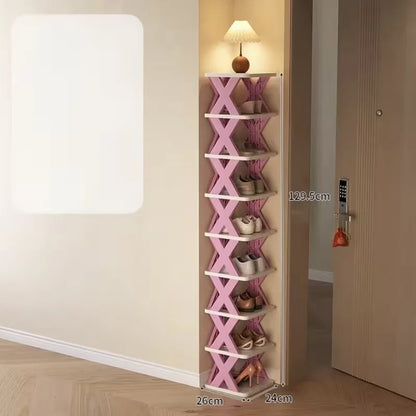Platzsparender Eck-Schuhregal-Organizer – Hohes, schmales, robustes Kunststoffregal mit 6/9 Ebenen für 6/9 Paar Schuhe & Stiefel, vielseitige Aufbewahrung für Eingangsbereich, Schrank, Garage, Wohnzimmer, Schuh-Organizer