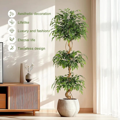 Künstlicher Ficusbaum mit weißem Pflanztopf, 122–183 cm