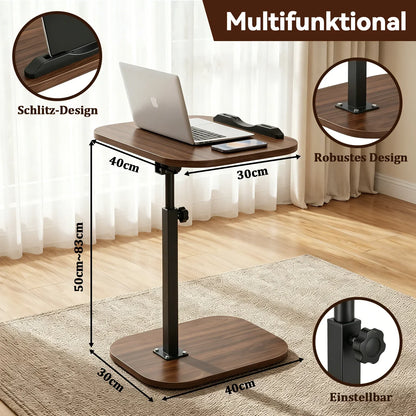 Höhenverstellbarer C-förmiger Nachttisch Tragbarer Laptop-Tisch Robuste Metallbasis Sofa-Beistelltisch zum Lesen Arbeiten Kaffee- und Snackaufbewahrung für Schlafzimmer und Wohnzimmer