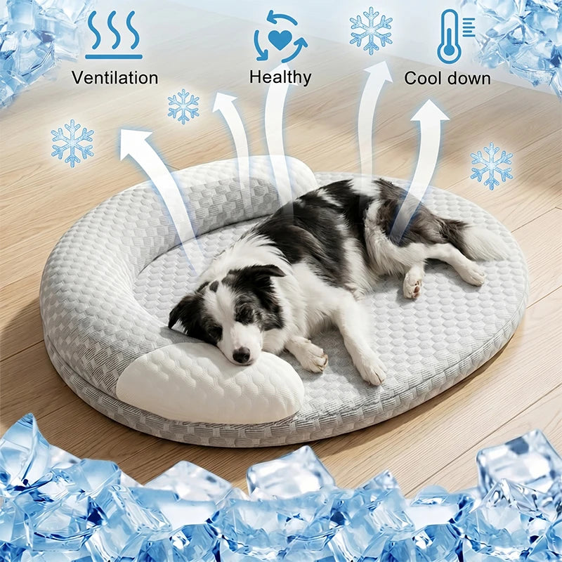 Kühlendes Hundebett Sommer Eisseide Katzenmatte Ovales Haustiernest Atmungsaktives Wärmeableitendes Kühlpad für Kleine Mittlere Große Hunde Katzen