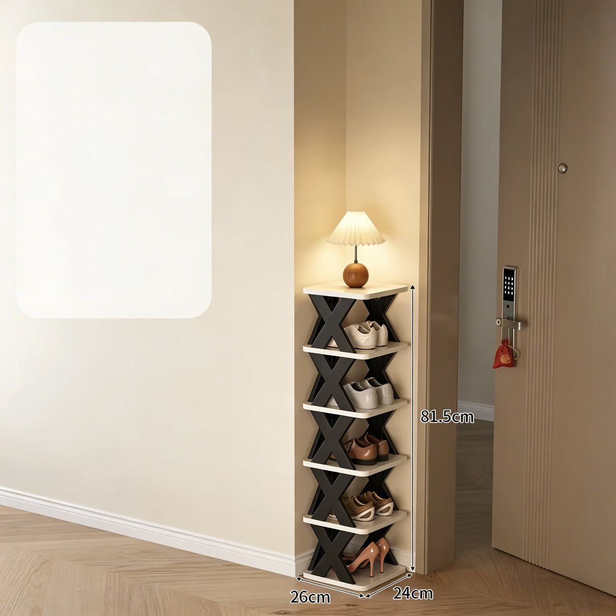 Platzsparender Eck-Schuhregal-Organizer – Hohes, schmales, robustes Kunststoffregal mit 6/9 Ebenen für 6/9 Paar Schuhe & Stiefel, vielseitige Aufbewahrung für Eingangsbereich, Schrank, Garage, Wohnzimmer, Schuh-Organizer