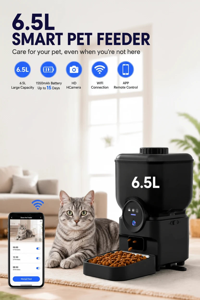 Automatischer Futterautomat 6,5 L – WLAN, App-Steuerung & Kamera