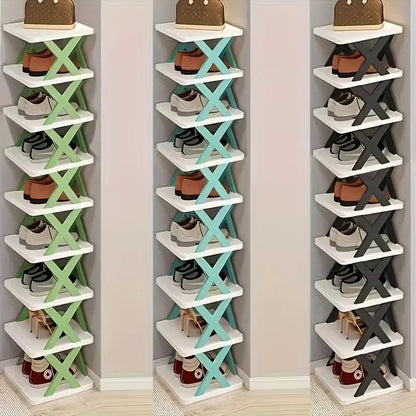 Platzsparender Eck-Schuhregal-Organizer – Hohes, schmales, robustes Kunststoffregal mit 6/9 Ebenen für 6/9 Paar Schuhe & Stiefel, vielseitige Aufbewahrung für Eingangsbereich, Schrank, Garage, Wohnzimmer, Schuh-Organizer