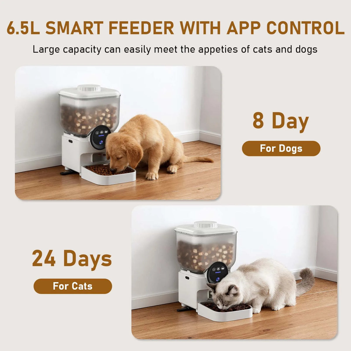 Automatischer Futterautomat 6,5 L mit WLAN App-Steuerung Kamera und Akku für Katzen und Hunde