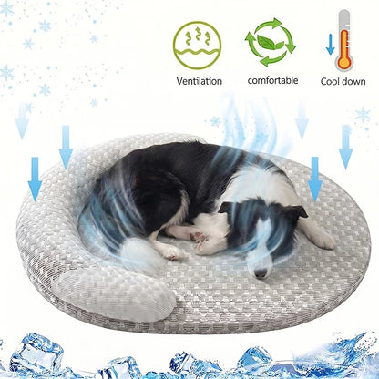 Kühlendes Hundebett Sommer Eisseide Katzenmatte Ovales Haustiernest Atmungsaktives Wärmeableitendes Kühlpad für Kleine Mittlere Große Hunde Katzen