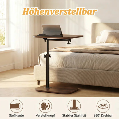 Höhenverstellbarer C-förmiger Nachttisch Tragbarer Laptop-Tisch Robuste Metallbasis Sofa-Beistelltisch zum Lesen Arbeiten Kaffee- und Snackaufbewahrung für Schlafzimmer und Wohnzimmer