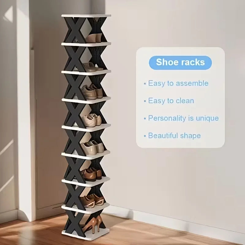 Platzsparender Eck-Schuhregal-Organizer – Hohes, schmales, robustes Kunststoffregal mit 6/9 Ebenen für 6/9 Paar Schuhe & Stiefel, vielseitige Aufbewahrung für Eingangsbereich, Schrank, Garage, Wohnzimmer, Schuh-Organizer