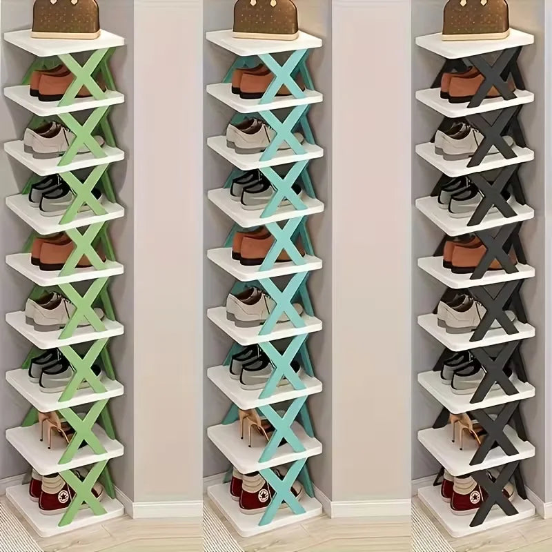 Platzsparender Eck-Schuhregal-Organizer – Hohes, schmales, robustes Kunststoffregal mit 6/9 Ebenen für 6/9 Paar Schuhe & Stiefel, vielseitige Aufbewahrung für Eingangsbereich, Schrank, Garage, Wohnzimmer, Schuh-Organizer