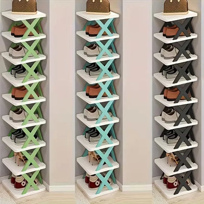 Platzsparender Eck-Schuhregal-Organizer – Hohes, schmales, robustes Kunststoffregal mit 6/9 Ebenen für 6/9 Paar Schuhe & Stiefel, vielseitige Aufbewahrung für Eingangsbereich, Schrank, Garage, Wohnzimmer, Schuh-Organizer