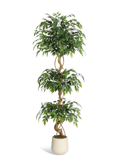 Künstlicher Ficusbaum mit weißem Pflanztopf, 122–183 cm