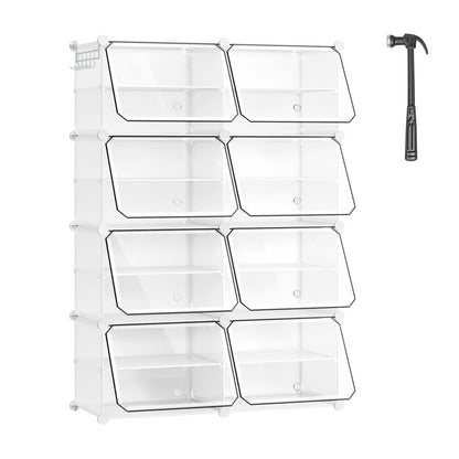 Faltbarer modularer Schuhschrank – transparenter stapelbarer Kunststoff-Schuhorganizer mit Seitenhaken für Flur und Wohnzimmer