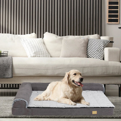 Orthopädisches L-förmiges Hundebett aus Memory-Schaum mit waschbarem Plüschbezug