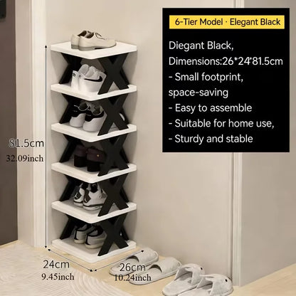 Platzsparender Eck-Schuhregal-Organizer – Hohes, schmales, robustes Kunststoffregal mit 6/9 Ebenen für 6/9 Paar Schuhe & Stiefel, vielseitige Aufbewahrung für Eingangsbereich, Schrank, Garage, Wohnzimmer, Schuh-Organizer