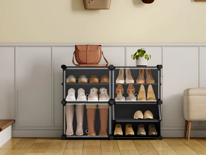 Faltbarer modularer Schuhschrank – transparenter stapelbarer Kunststoff-Schuhorganizer mit Seitenhaken für Flur und Wohnzimmer