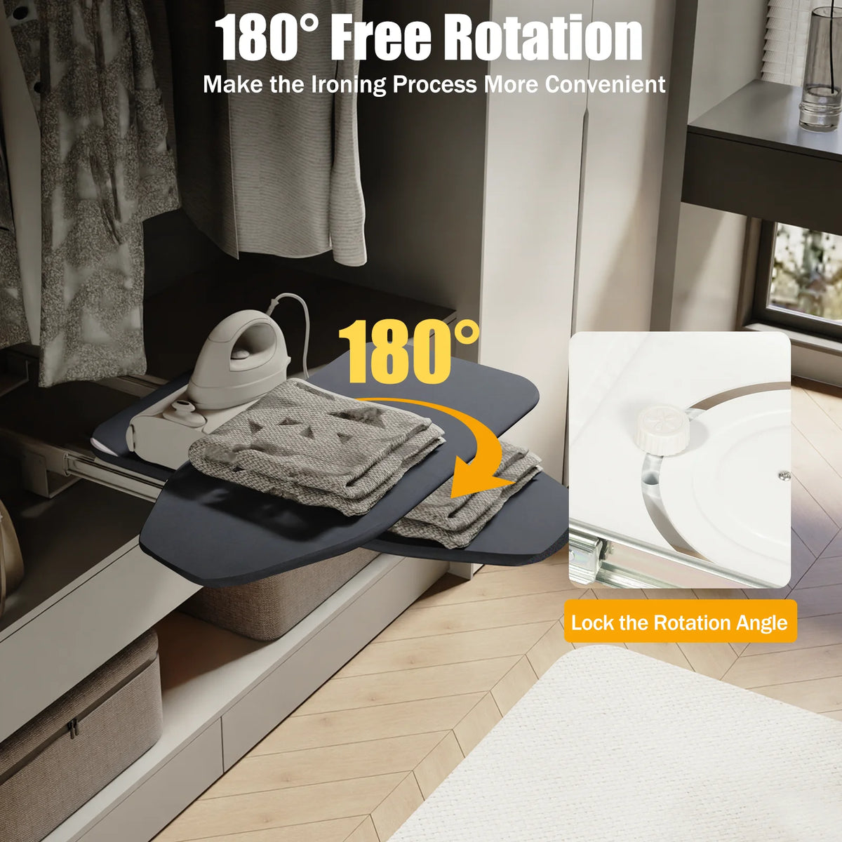 Klappbares Schrank-Bügelbrett mit 180°-Drehfunktion, 80 × 29,5 cm, Grau