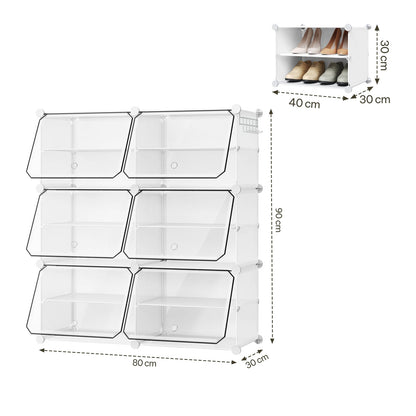 Faltbarer modularer Schuhschrank – transparenter stapelbarer Kunststoff-Schuhorganizer mit Seitenhaken für Flur und Wohnzimmer