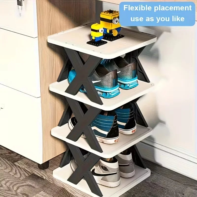 Platzsparender Eck-Schuhregal-Organizer – Hohes, schmales, robustes Kunststoffregal mit 6/9 Ebenen für 6/9 Paar Schuhe & Stiefel, vielseitige Aufbewahrung für Eingangsbereich, Schrank, Garage, Wohnzimmer, Schuh-Organizer