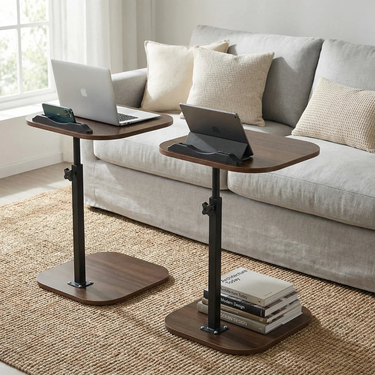Höhenverstellbarer C-förmiger Nachttisch Tragbarer Laptop-Tisch Robuste Metallbasis Sofa-Beistelltisch zum Lesen Arbeiten Kaffee- und Snackaufbewahrung für Schlafzimmer und Wohnzimmer