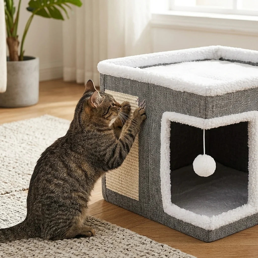 Faltbares mehrstöckiges Katzenhaus mit Kratzfläche