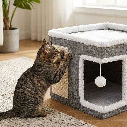 Faltbares mehrstöckiges Katzenhaus mit Kratzfläche
