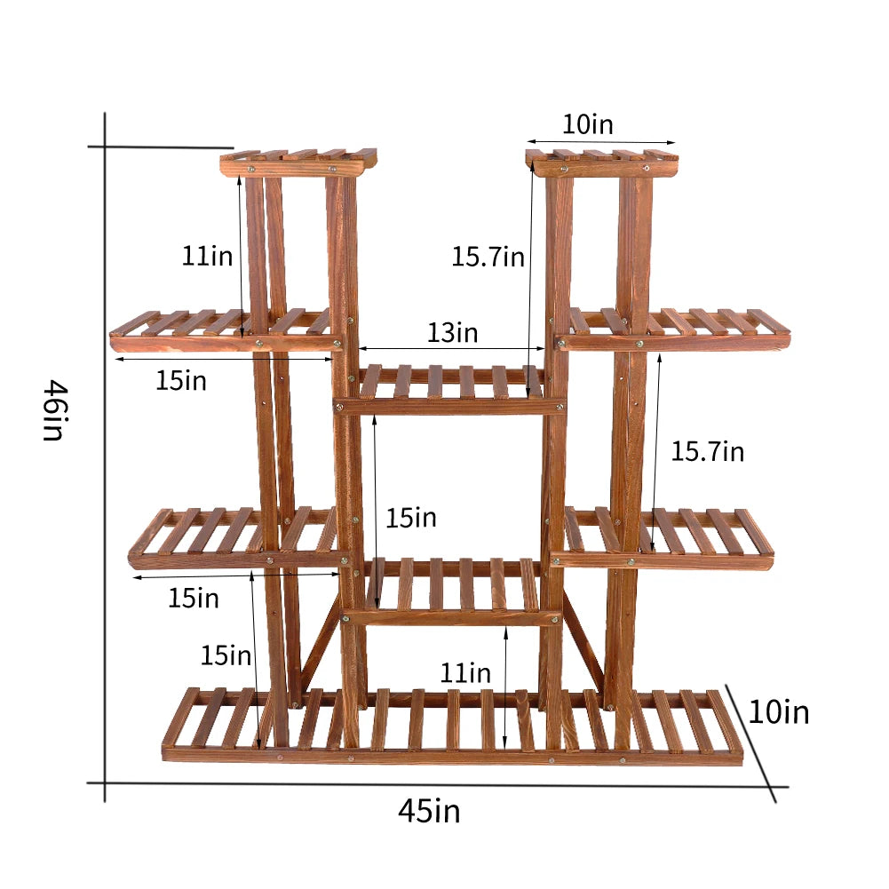 Großer 11-stufiger Pflanzenständer aus Holz, breites Blumenregal für Innen- und Außenbereiche