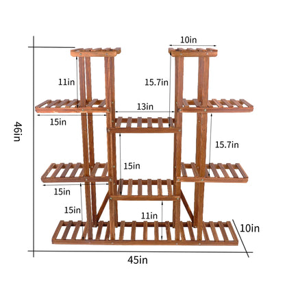 Großer 11-stufiger Pflanzenständer aus Holz, breites Blumenregal für Innen- und Außenbereiche