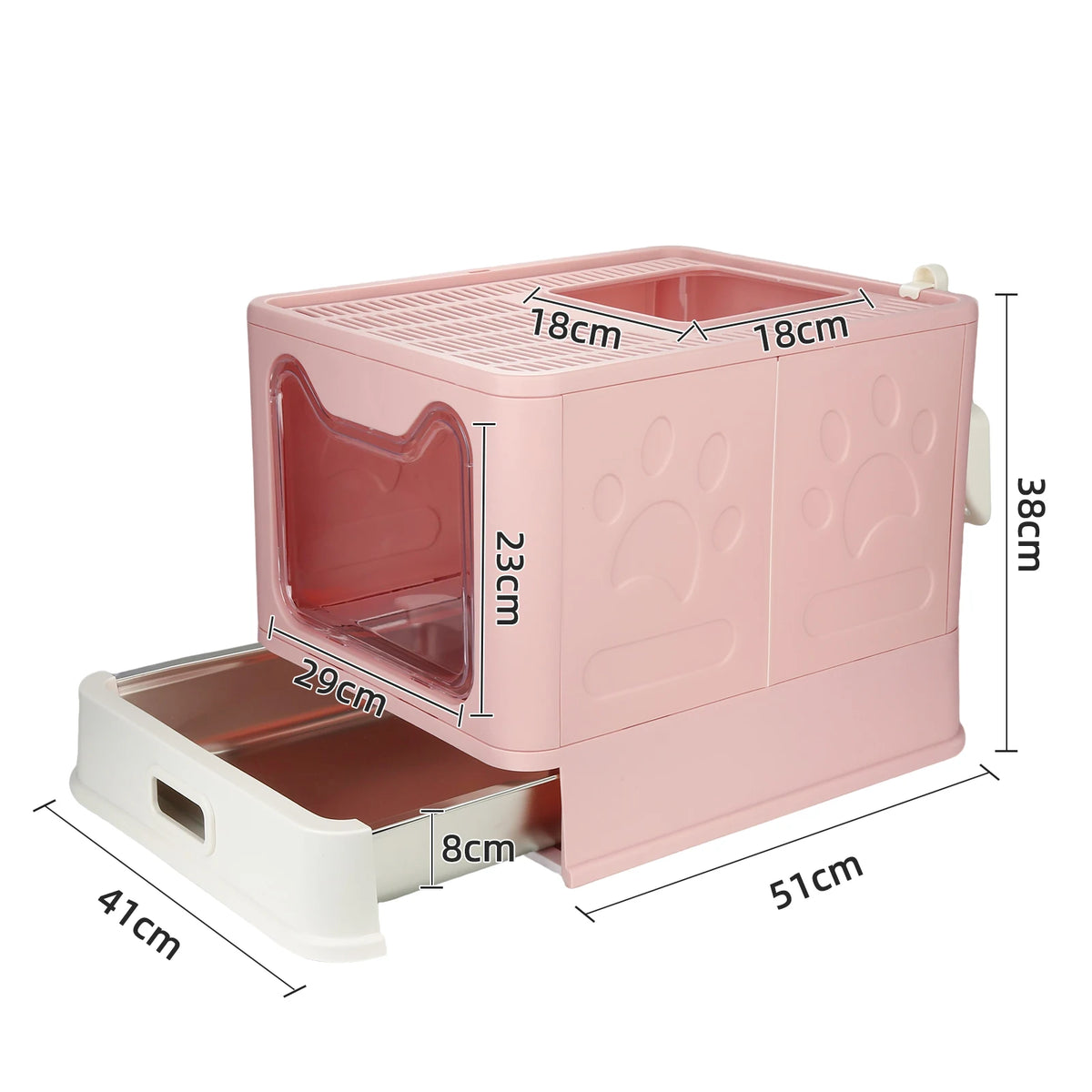 Faltbare Katzenschubladenbox mit Edelstahlschublade, kein Lose, auslaufsicher, leicht zu reinigen, Pink/Grau/Grün