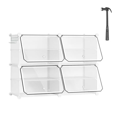 Faltbarer modularer Schuhschrank – transparenter stapelbarer Kunststoff-Schuhorganizer mit Seitenhaken für Flur und Wohnzimmer