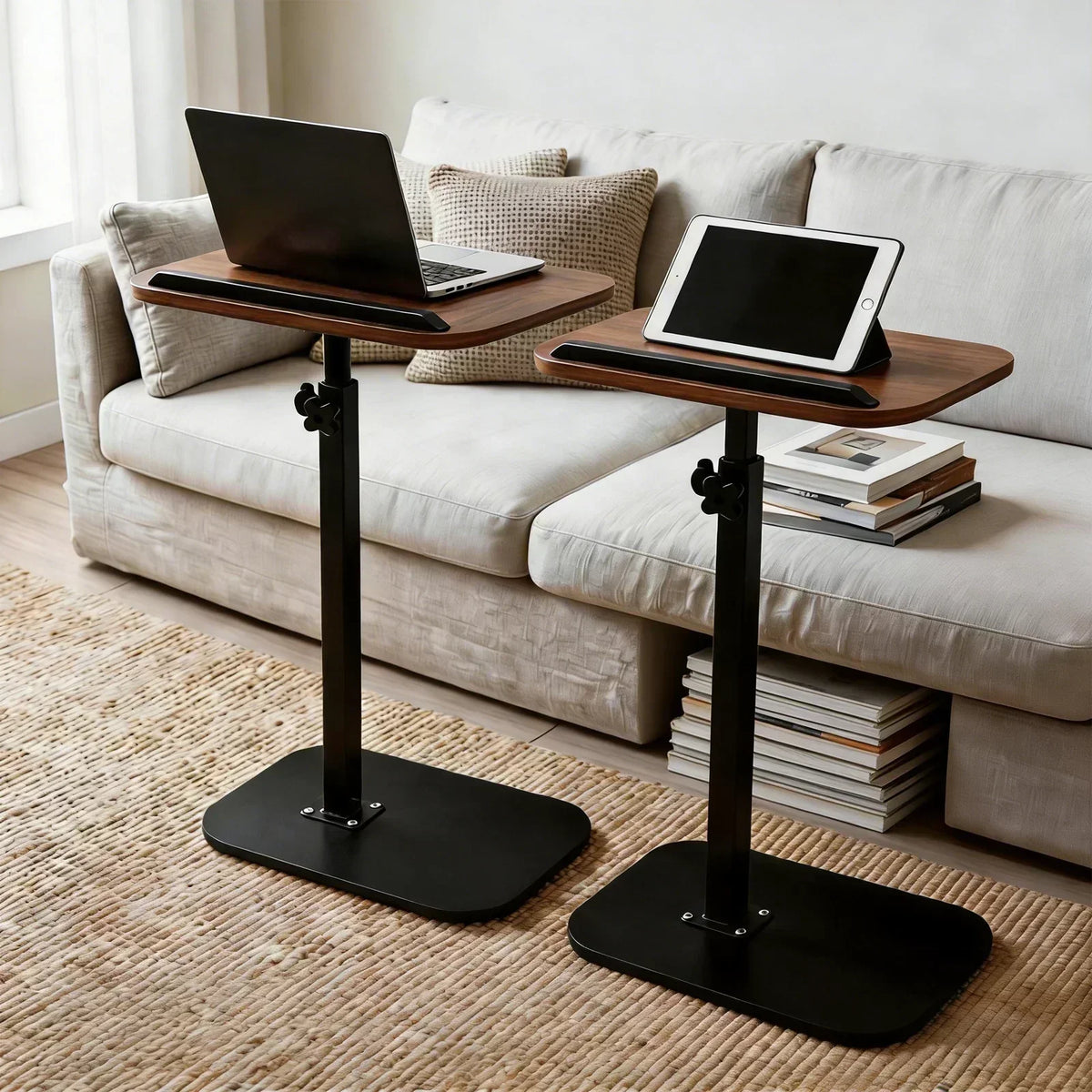 Höhenverstellbarer C-förmiger Nachttisch Tragbarer Laptop-Tisch Robuste Metallbasis Sofa-Beistelltisch zum Lesen Arbeiten Kaffee- und Snackaufbewahrung für Schlafzimmer und Wohnzimmer