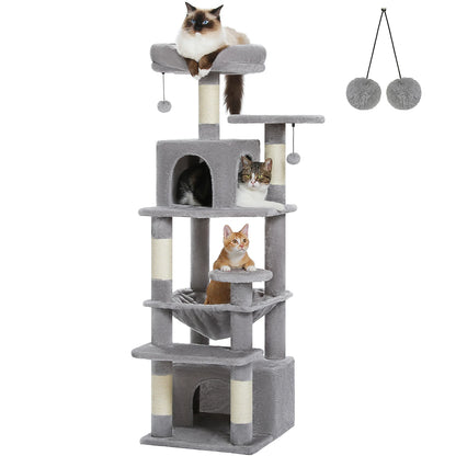 Kratzbaum 136 cm mit Hängematte und zwei Höhlen