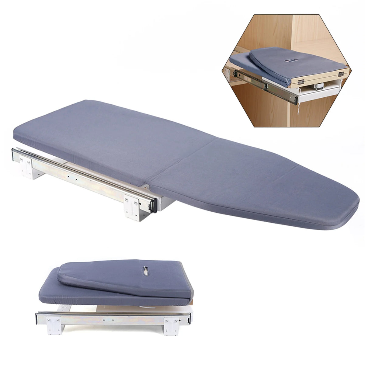 Klappbares Schrank-Bügelbrett mit 180°-Drehfunktion, 80 × 29,5 cm, Grau