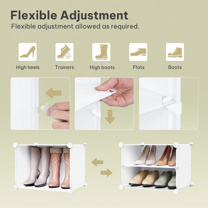 Faltbarer modularer Schuhschrank – transparenter stapelbarer Kunststoff-Schuhorganizer mit Seitenhaken für Flur und Wohnzimmer