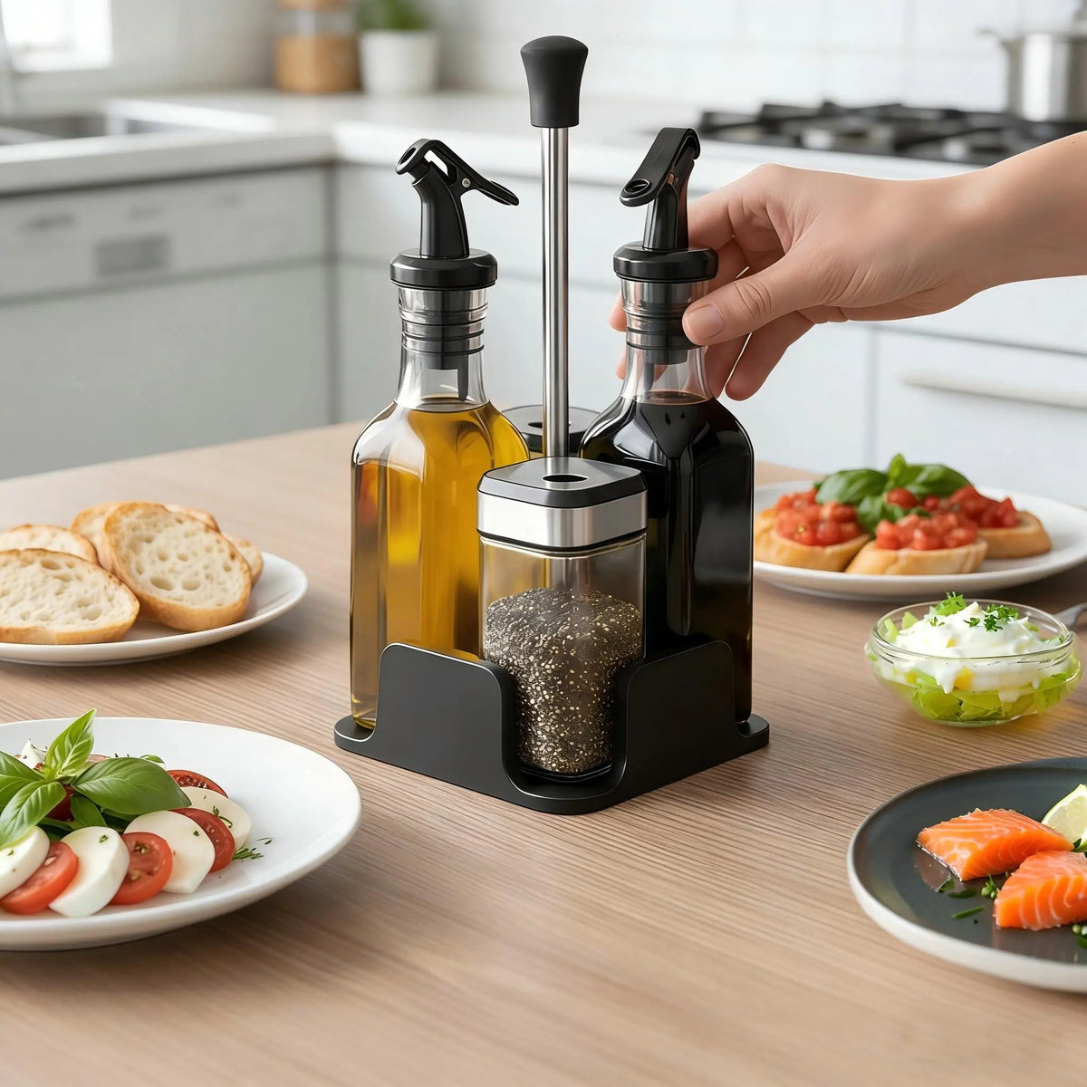 Öl- und Essigspender aus Glas mit Ständer – auslaufsicheres Set für die Küche