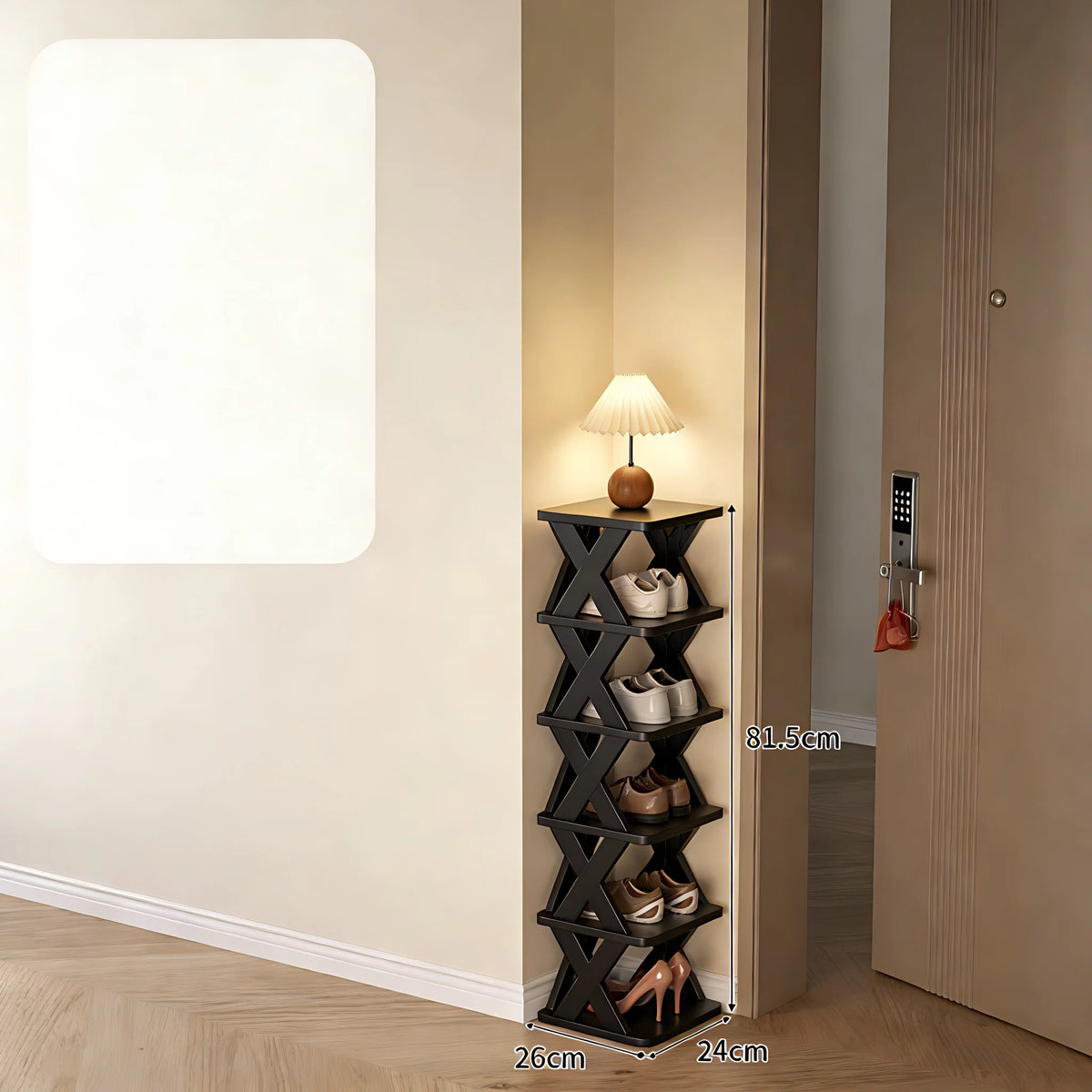 Platzsparender Eck-Schuhregal-Organizer – Hohes, schmales, robustes Kunststoffregal mit 6/9 Ebenen für 6/9 Paar Schuhe & Stiefel, vielseitige Aufbewahrung für Eingangsbereich, Schrank, Garage, Wohnzimmer, Schuh-Organizer