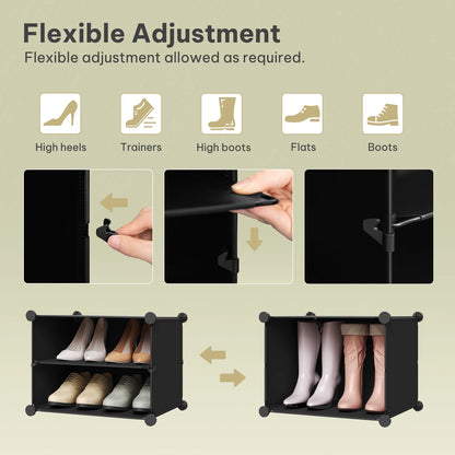 Faltbarer modularer Schuhschrank – transparenter stapelbarer Kunststoff-Schuhorganizer mit Seitenhaken für Flur und Wohnzimmer