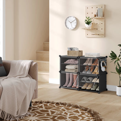 Faltbarer modularer Schuhschrank – transparenter stapelbarer Kunststoff-Schuhorganizer mit Seitenhaken für Flur und Wohnzimmer