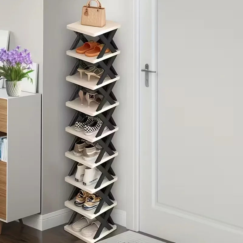 Platzsparender Eck-Schuhregal-Organizer – Hohes, schmales, robustes Kunststoffregal mit 6/9 Ebenen für 6/9 Paar Schuhe & Stiefel, vielseitige Aufbewahrung für Eingangsbereich, Schrank, Garage, Wohnzimmer, Schuh-Organizer