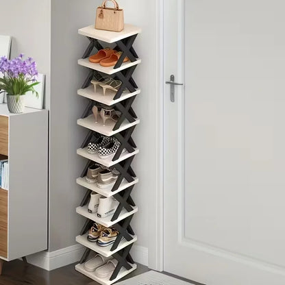 Platzsparender Eck-Schuhregal-Organizer – Hohes, schmales, robustes Kunststoffregal mit 6/9 Ebenen für 6/9 Paar Schuhe & Stiefel, vielseitige Aufbewahrung für Eingangsbereich, Schrank, Garage, Wohnzimmer, Schuh-Organizer