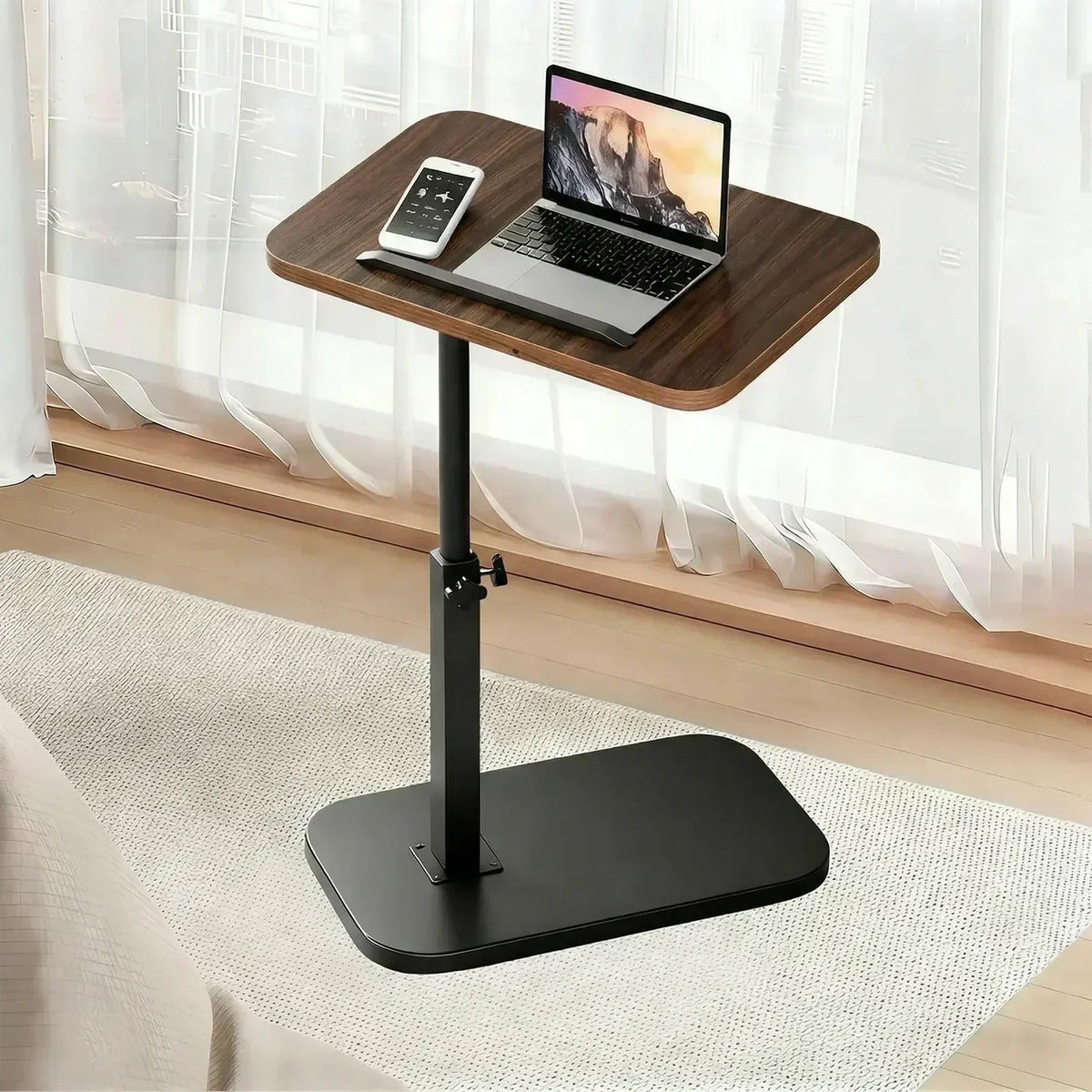 Höhenverstellbarer C-förmiger Nachttisch Tragbarer Laptop-Tisch Robuste Metallbasis Sofa-Beistelltisch zum Lesen Arbeiten Kaffee- und Snackaufbewahrung für Schlafzimmer und Wohnzimmer