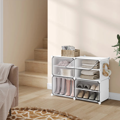 Faltbarer modularer Schuhschrank – transparenter stapelbarer Kunststoff-Schuhorganizer mit Seitenhaken für Flur und Wohnzimmer