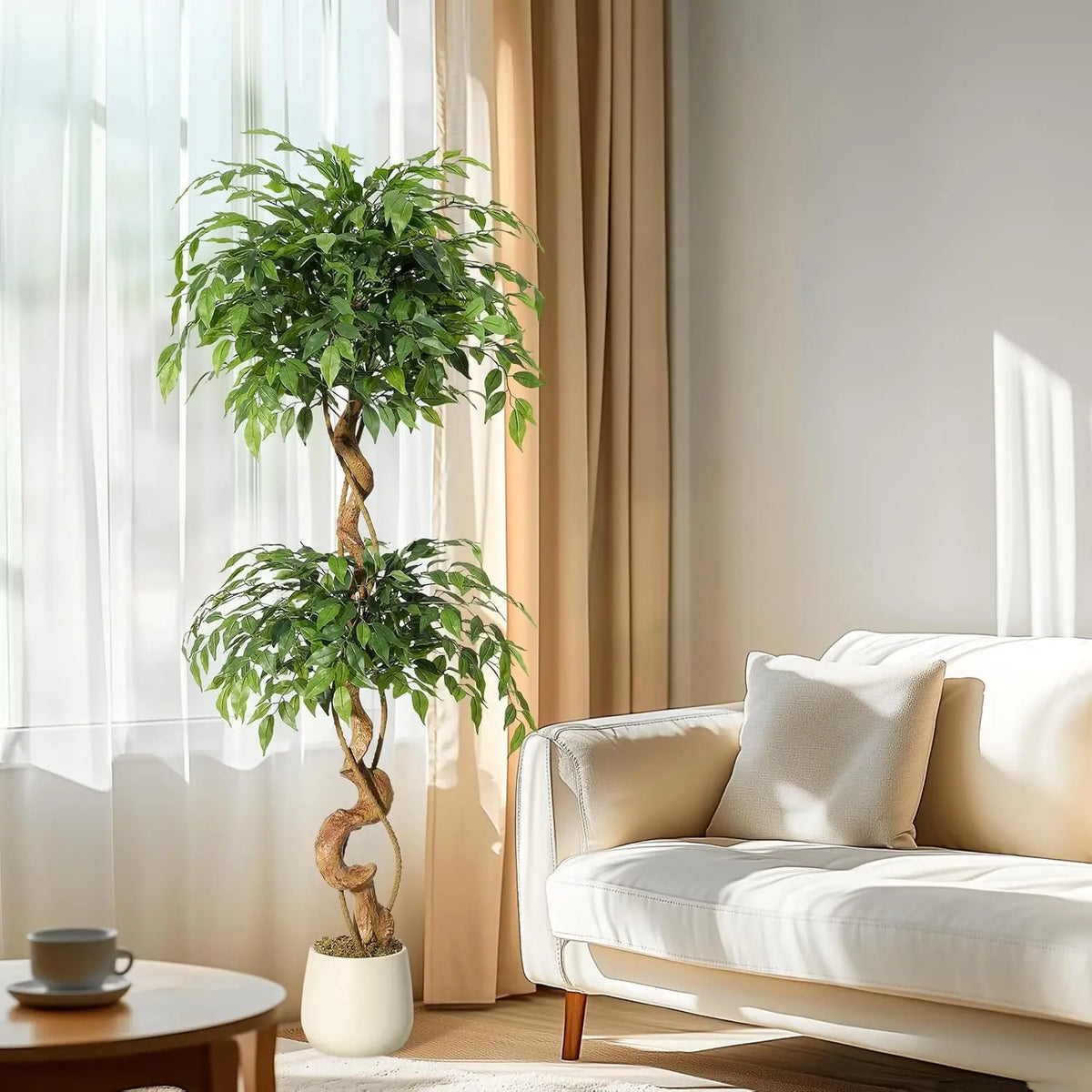 Künstlicher Ficusbaum mit weißem Pflanztopf, 122–183 cm