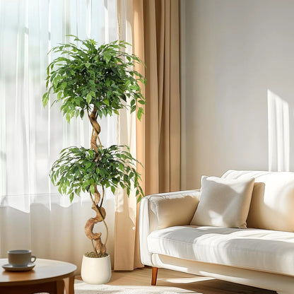 Künstlicher Ficusbaum mit weißem Pflanztopf, 122–183 cm