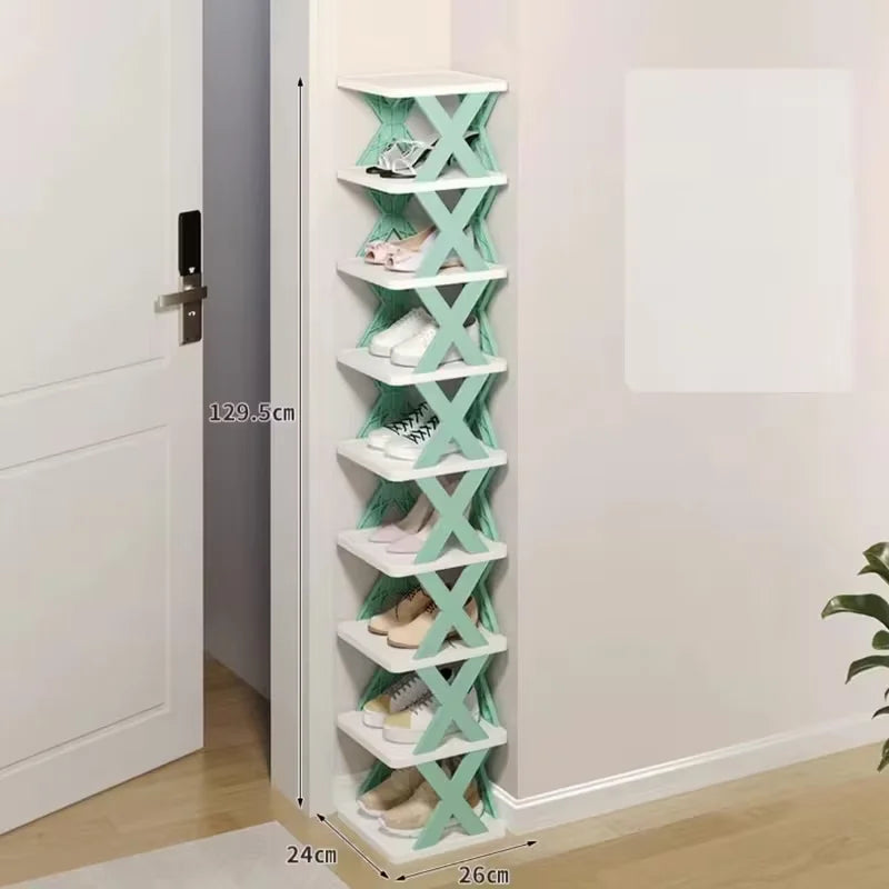 Platzsparender Eck-Schuhregal-Organizer – Hohes, schmales, robustes Kunststoffregal mit 6/9 Ebenen für 6/9 Paar Schuhe & Stiefel, vielseitige Aufbewahrung für Eingangsbereich, Schrank, Garage, Wohnzimmer, Schuh-Organizer